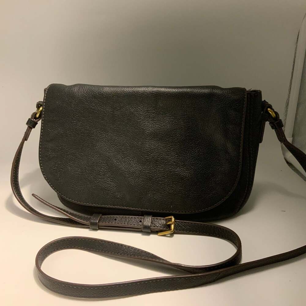 Fossil Black Pebbled Leather Crossbody Bag, Brass Hardware